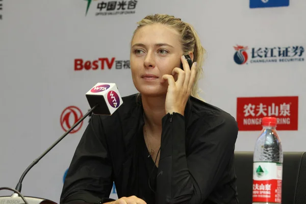 Мария Шарапова России Приняла Участие Пресс Конференции Рамках Wta Wuhan — стоковое фото