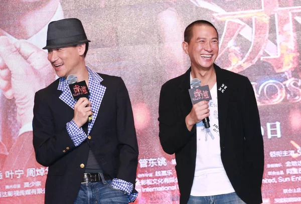 Hong Kong Singers Actors Jacky Cheung Left Nick Cheung React — Stock Photo, Image