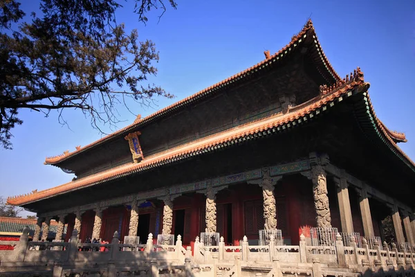 Προβολή Του Dacheng Hal Ναός Του Κομφούκιου Στην Qufu Πόλη — Φωτογραφία Αρχείου
