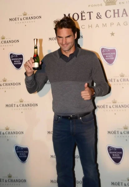 Estrela Tênis Suíça Roger Federer Posa Festa Boas Vindas Torneio — Fotografia de Stock