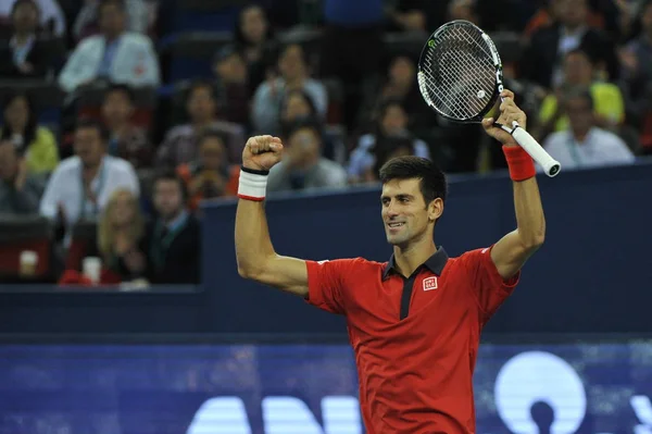 Novak Djokovic Van Servië Reageert Het Verslaan Van Wilfried Tsonga — Stockfoto