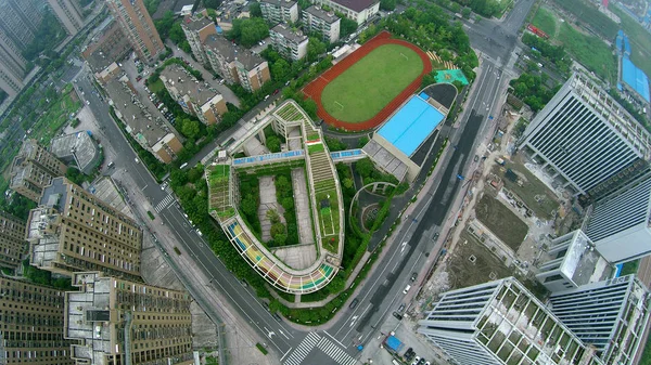 Légi Felvétel Kert Tetején Egy Épület Egy Elemi Iskola Hangzhou — Stock Fotó