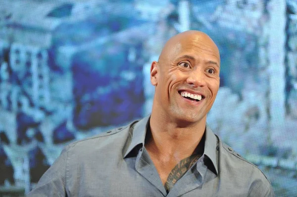 Actor Estadounidense Dwayne Johnson También Conocido Como Rock Sonríe Durante — Foto de Stock