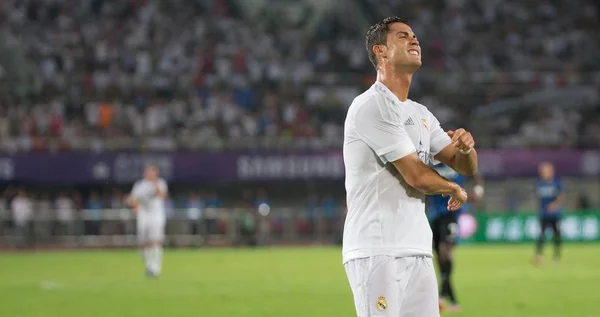 Cristiano Ronaldo Real Madrid Reagerar Efter Att Tagit Frispark Mot — Stockfoto