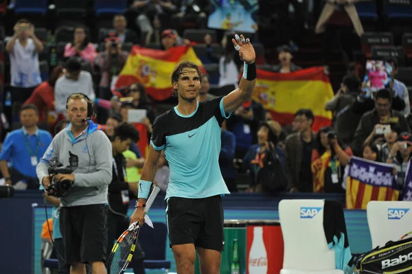 Rafael Nadal Spagna Reagisce Dopo Aver Sconfitto Stanislas Wawrinka Svizzera — Foto Stock