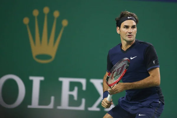 Roger Federer Svájc Előkészíti Ellen Albert Ramos Vinolas Spanyolország Lövés — Stock Fotó