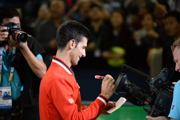 Novak Djokovic Serbia Writes Chinese Character Meaning Happy Chinese Lens — Stock Photo, Image