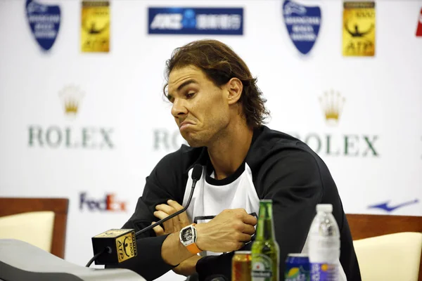 Rafael Nadal Hiszpanii Uczestniczy Konferencji Prasowej Dla 2015 Turniej Tenisowy — Zdjęcie stockowe
