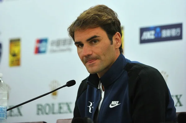 Roger Federer Aus Der Schweiz Nimmt Der Pressekonferenz Des Shanghai — Stockfoto