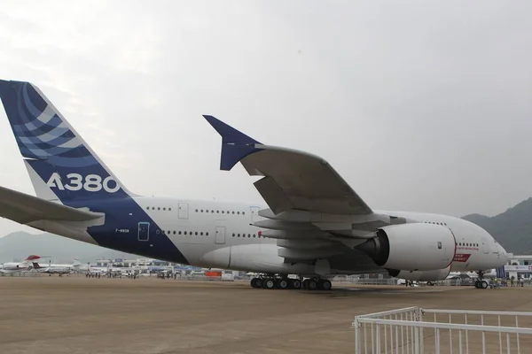 Jato Jumbo Airbus A380 Visto Após Desembarque Aeroporto Zhuhai Jinwan — Fotografia de Stock