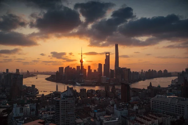 Skyline Puxi Řeka Huangpu Finanční Obvod Lujiazui Orientální Perlou Věží — Stock fotografie