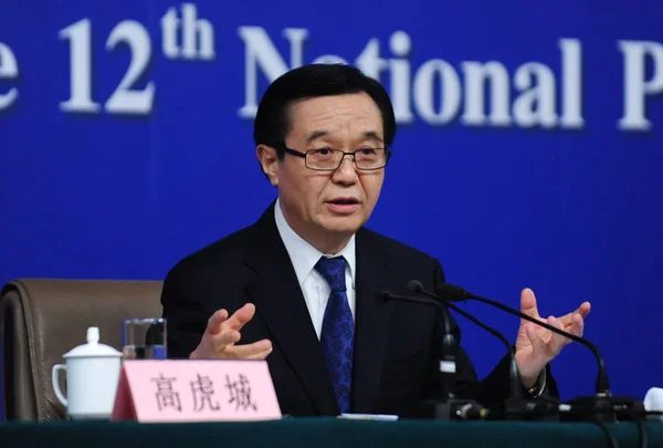 Gao Hucheng Ministro Comercio China Habla Una Conferencia Prensa Durante —  Fotos de Stock