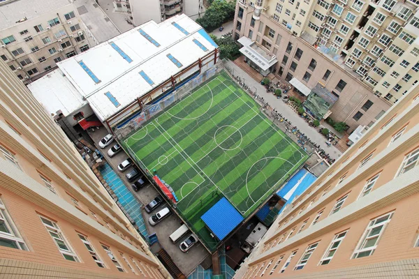 Vista Campo Futebol Telhado Prédio Escritórios Dois Andares Cidade Zhengzhou — Fotografia de Stock