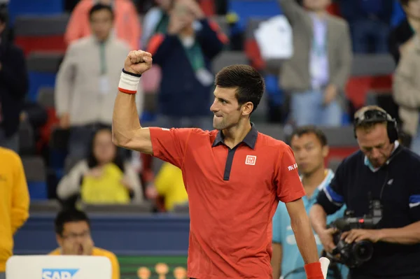 Novak Djokovic Serbia Reacciona Después Derrotar Andy Murray Gran Bretaña — Foto de Stock