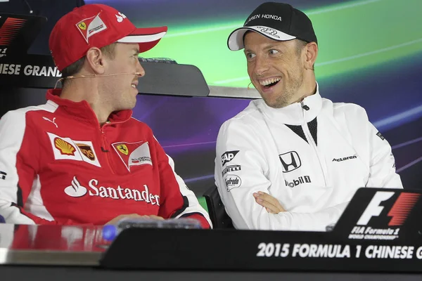 Sebastian Vettel Pilote Allemand Ferrari Jenson Button Pilote Britannique Malaren — Photo