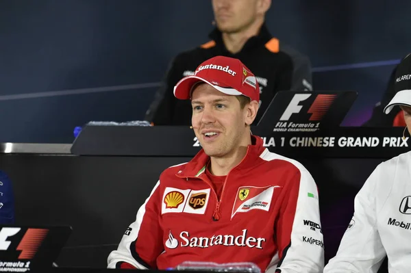 Piloto Alemão Sebastian Vettel Ferrari Participa Uma Conferência Imprensa Para — Fotografia de Stock