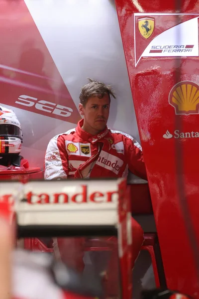 Sebastian Vettel Pilote Allemand Ferrari Est Photographié Lors Une Séance — Photo