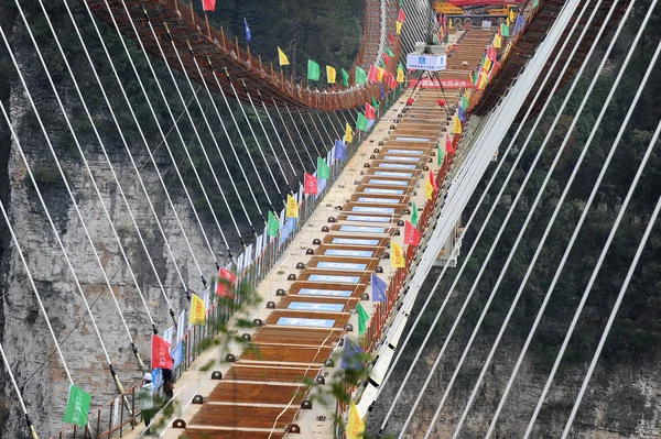 Widok Najdłuższy Świecie Najwyższy Most Szklanym Dnem Budowie Nad Grand — Zdjęcie stockowe
