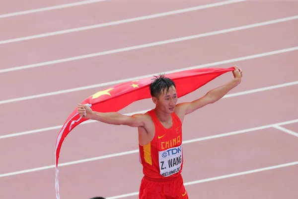 China Wang Zhen Poses Chinese National Flag Finishing Second Men — Stock Photo, Image