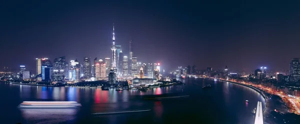 Vista Noturna Bund Puxi Rio Huangpu Distrito Financeiro Lujiazui Com — Fotografia de Stock