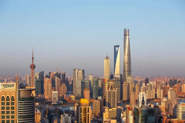 Skyline Puxi Floden Huangpu Och Lujiazui Financial District Med Oriental — Stockfoto