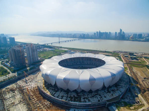 Flygfoto Över Hangzhou Sport Center Olympiastadion Uppbyggnad Hangzhou City Östra — Stockfoto