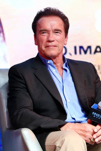 Actor Estadounidense Arnold Schwarzenegger Asiste Una Conferencia Prensa Para Película — Foto de Stock