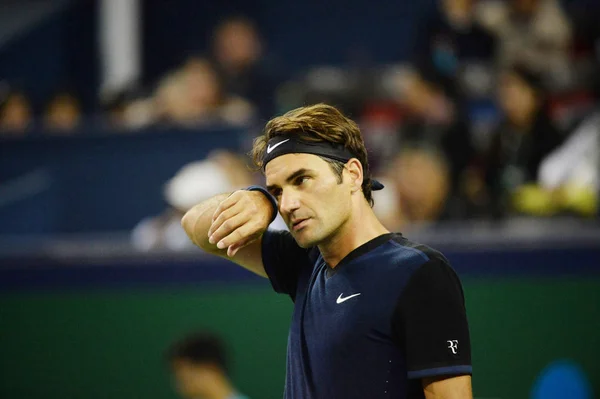 Roger Federer Schweiz Reagerar Den Andra Omgången Matchen Herrarnas Singel — Stockfoto