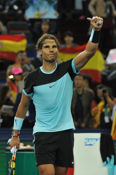 Rafael Nadal Aus Spanien Reagiert Nach Dem Viertelfinalsieg Gegen Den — Stockfoto