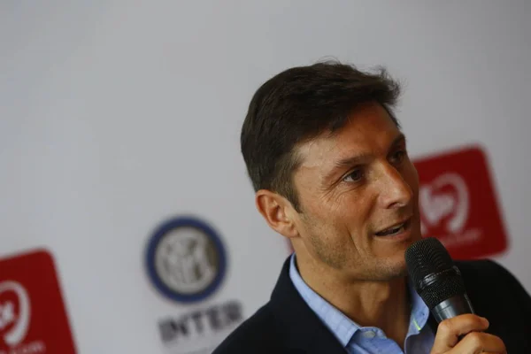 Javier Zanetti Estrella Del Fútbol Argentino Habla Durante Evento Promocional — Foto de Stock