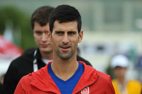 Novak Djokovic Della Serbia Arriva Una Sessione Allenamento Torneo Tennis — Foto Stock