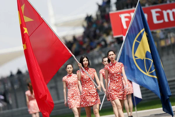 Парад Хостесс Трассе Преддверии Гран Китая 2015 Года Шанхае Китай — стоковое фото