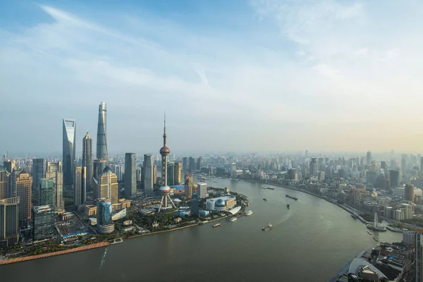 Skyline Puxi Huangpu River Och Lujiazui Financial District Med Oriental — Stockfoto