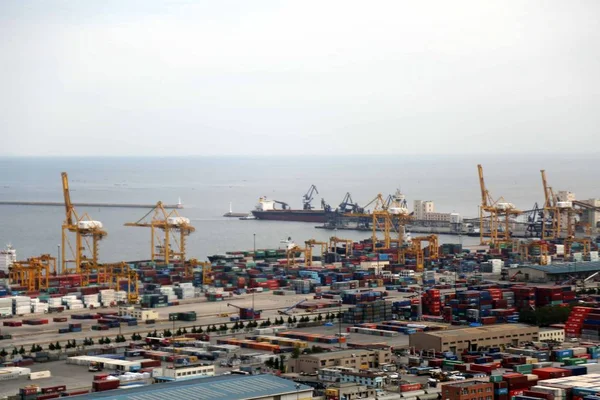 Vista Una Terminal Contenedores Puerto Dalian Ciudad Dalian Provincia Liaoning — Foto de Stock