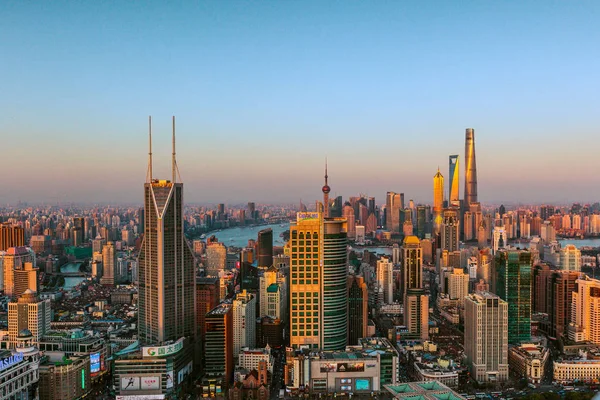 Skyline Puxi Huangpu Rzeki Lujiazui Financial District Oriental Pearl Tower — Zdjęcie stockowe