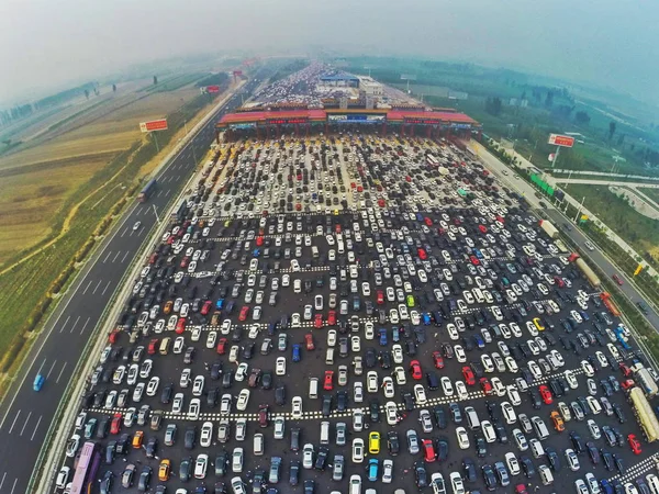 Aerial View Masses Cars Travelling Back Beijing Traffic Jam Beijing — Stock Photo, Image