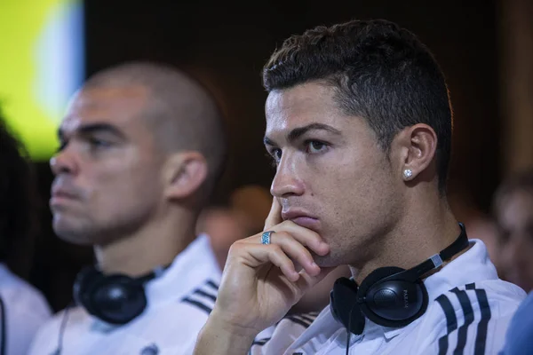 Cristiano Ronaldo Real Madrid Certo Reage Lado Companheiro Equipe Pepe — Fotografia de Stock