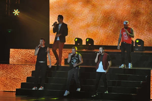 Americký Pop Skupiny Backstreet Boys Provádí Jeho Koncertě Wuhan City — Stock fotografie