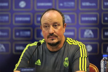 Head coach Rafael Benitez of Real Madrid attends a press conference during the 2015 International Champions Cup China in Shanghai, China, 29 July 2015. clipart