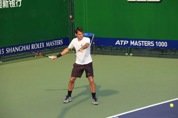 Roger Federer Suíça Participa Uma Sessão Treinamento Para Torneio Tênis — Fotografia de Stock