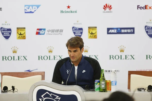 Roger Federer Della Svizzera Interviene Una Conferenza Stampa Torneo Tennis — Foto Stock