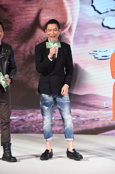 Actor Cantante Hong Kong Andy Lau Ríe Durante Una Conferencia — Foto de Stock
