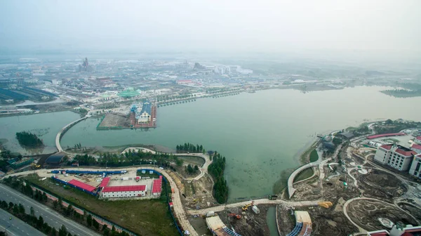 Αεροφωτογραφία Της Περιοχής Disney Σαγκάης Υπό Κατασκευή Στην Περιοχή Pudong — Φωτογραφία Αρχείου