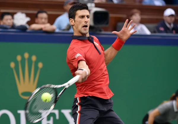 Novak Djokovic Serbiens Returnerar Ett Skott Till Wilfried Tsonga Frankrike — Stockfoto