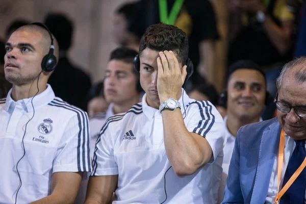 Cristiano Ronaldo Real Madrid Centro Reage Lado Companheiro Equipe Pepe — Fotografia de Stock