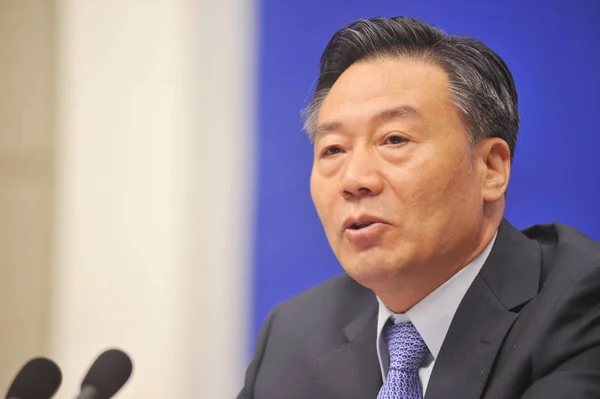 Wang Zuji Alelnöke Kínai Biztosító Szabályozási Bizottság Circ Beszél Egy — Stock Fotó