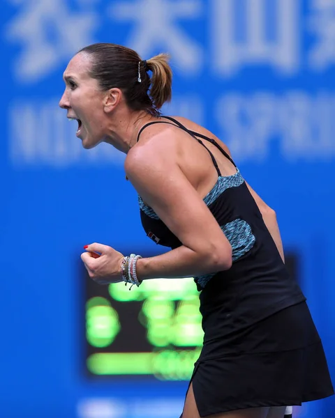 Jelena Jankovic Della Serbia Reagisce Dopo Aver Segnato Contro Heather — Foto Stock