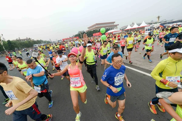 Chiński Uczestników Uruchomić Podczas Beijing Marathon International 2015 Pekinie Września — Zdjęcie stockowe