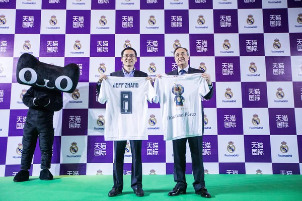 Presidente Del Real Madrid Florentino Perez Destra Jeff Zhang Jianfeng — Foto Stock