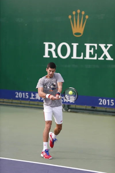 Novak Djokovic Serbii Bierze Udział Sesji Szkoleniowej Dla 2015 Turniej — Zdjęcie stockowe